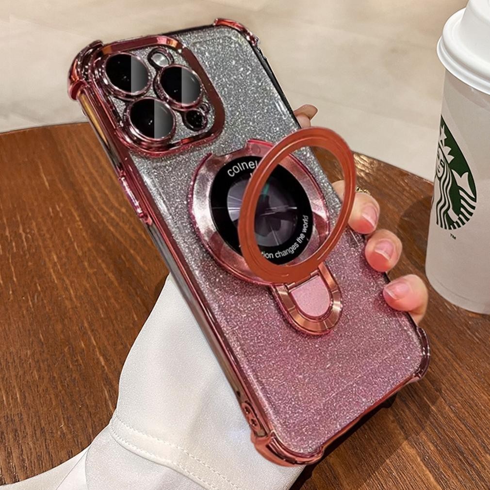 Glitter Luxury Airbag Plating Glitter magsafe Bracket Phone Case for IPhone 11 12 13 14 15 Pro Max P