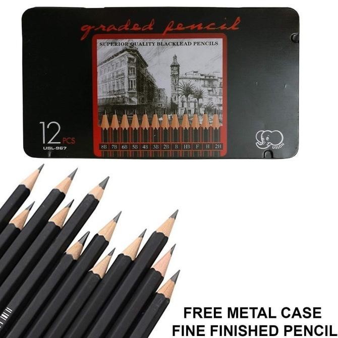 

Superior Blacklead Pencils 12Pcs Free Case Set Pensil Sketsa Drawing