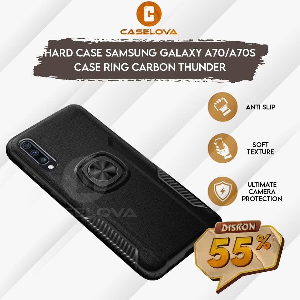 AKSESORIS - Case Samsung Galaxy A70 A70s Hardcase Ring Carbon Thunder TERLARIS