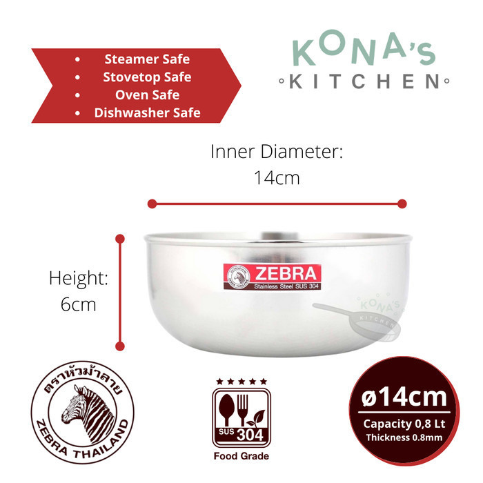 Zebra Water Bowl 14 Cm (111014) / Mangkok Stainless