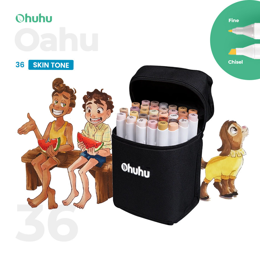 

OHUHU Oahu Skin Tone 36 Colors Dual Tip (Fine & Chisel) Alcohol Art Markers