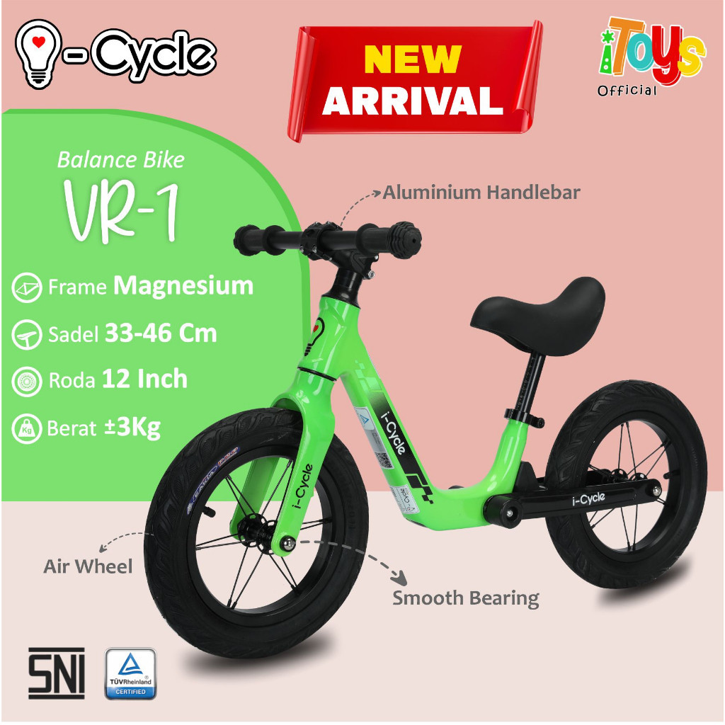 Balance Bike ICYCLE (VR-1) Push Bike | Sepeda Keseimbangan Anak 12 inch | Barang Cacat Pabrik