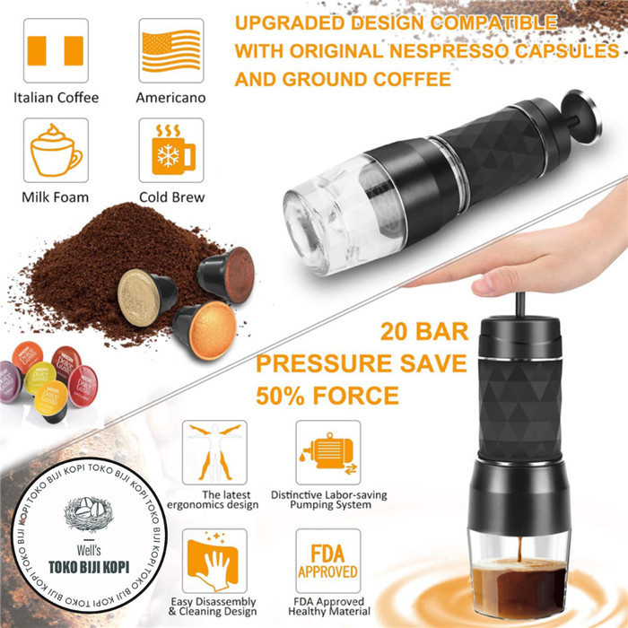 Hand Press Mini Espresso Coffee Maker 3 In 1 20 Bar 120Ml Hs-8439