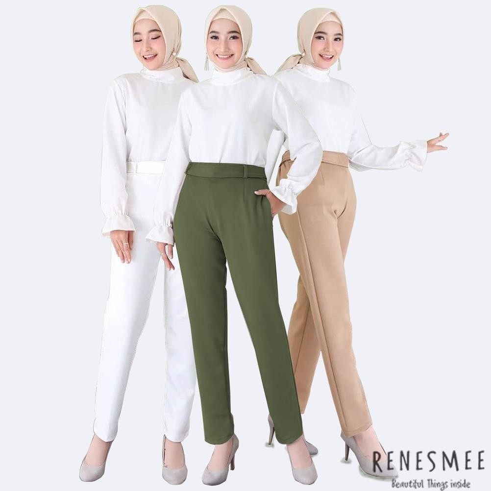 Celana Kulot Jumbo Wanita Rene Panjang Hisky Scuba Jumbo Big Size Gesper Wanita Gesper Bahan Premium