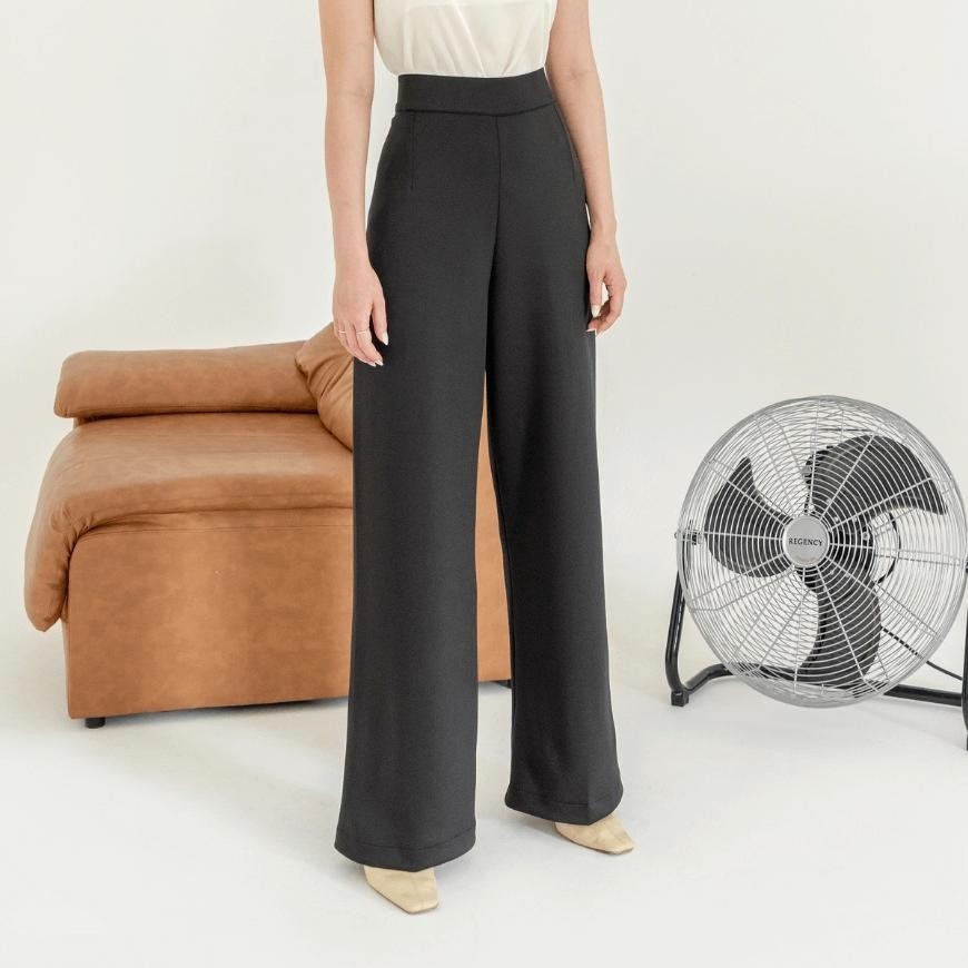 Celana Kulot Jumbo Wanita Avgal Black Finn Long Pants Bahan Premium