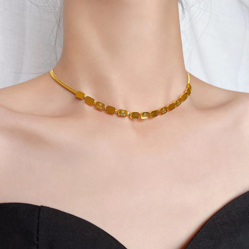 KALUNG LOVE - Kalung wanita titanium NECKLACE lapis emas