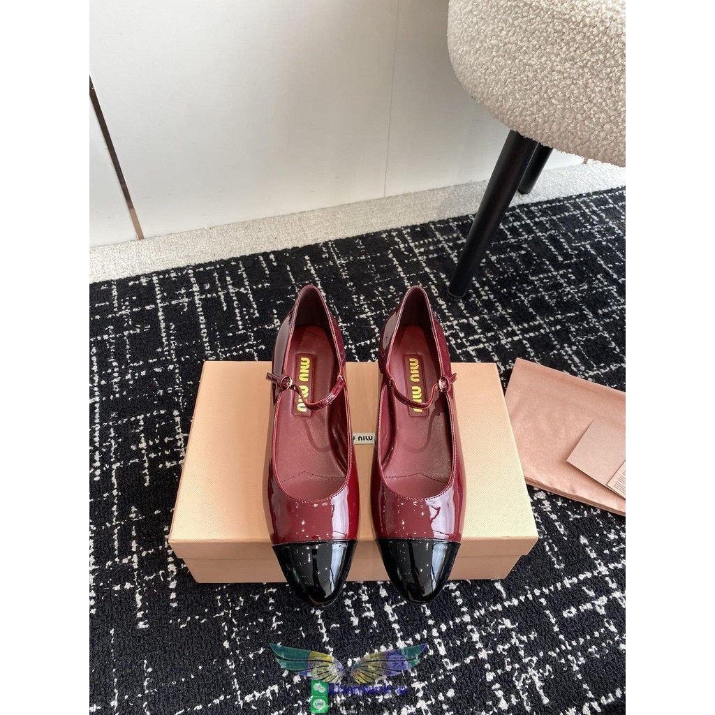 MIu shiny Mary Jane boat shoes capped slide pump sandal flat ballerine size35-42