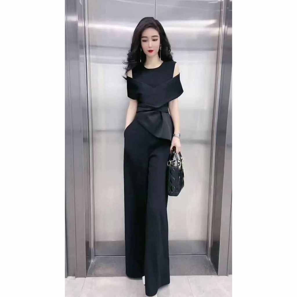 Jumpsuit Wanita Pinggang Tinggi, Jumpsuit Kulot, Kaki Lebar, Pelangsing, Elegan, Modis, Kelas Atas, 