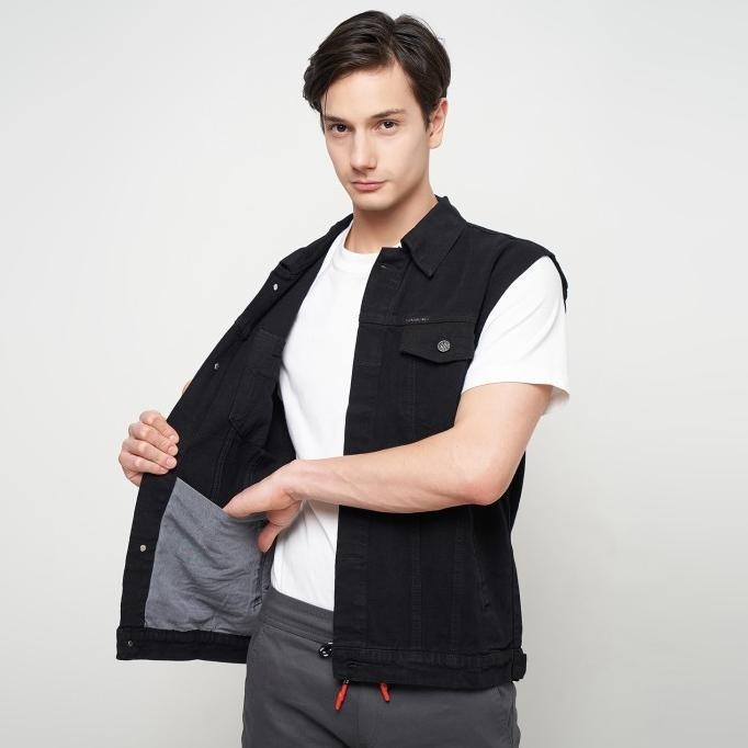 EMOLINE Rompi Jeans Pria Men Vest Denim Premium All Varian - Hitam,M