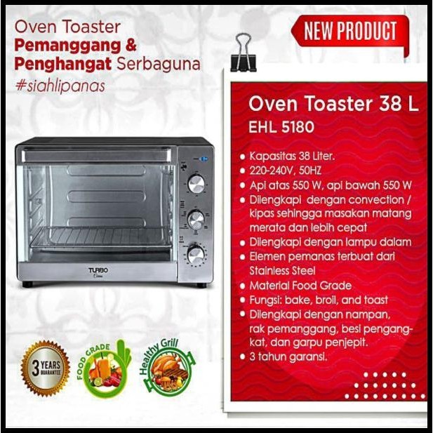 OVEN LISTRIK LOW WATT 38 L TURBO CARINO EHL-5180 MURAH ORIGINAL
