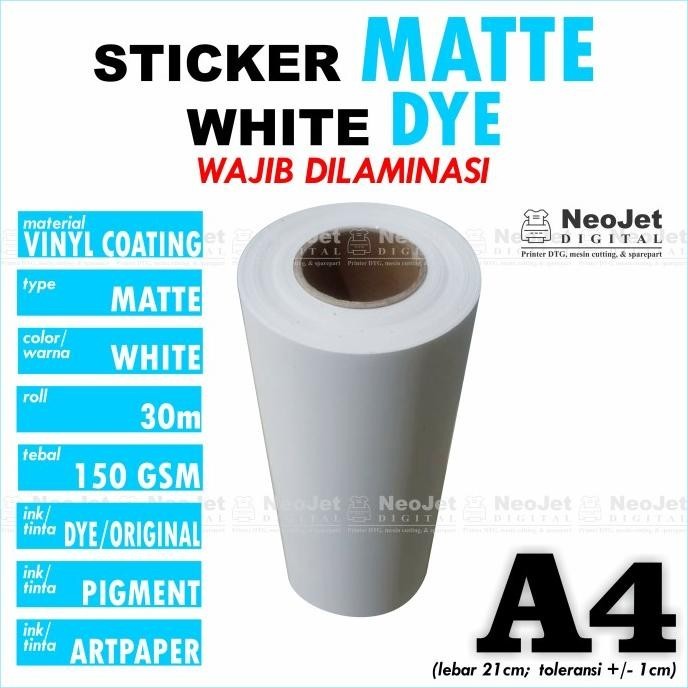 

Stiker Sticker Vinyl Matte Inkjet Dye Doff Doft Mate A4 Putih Matt