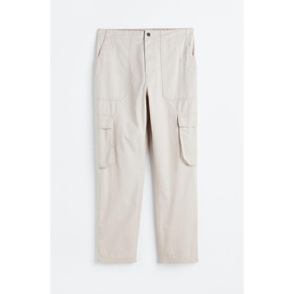 Celana Jeans Kulot H&M Regular Fit Cargo Trousers - Light Beige