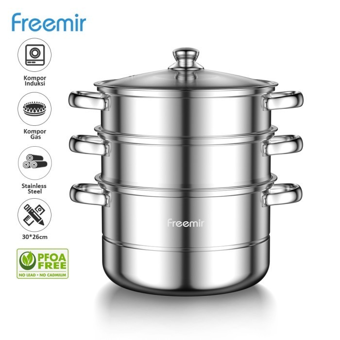 SALE freemir Panci Kukus Stainless Steel 3 Susun Dandang Steamer Kukusan