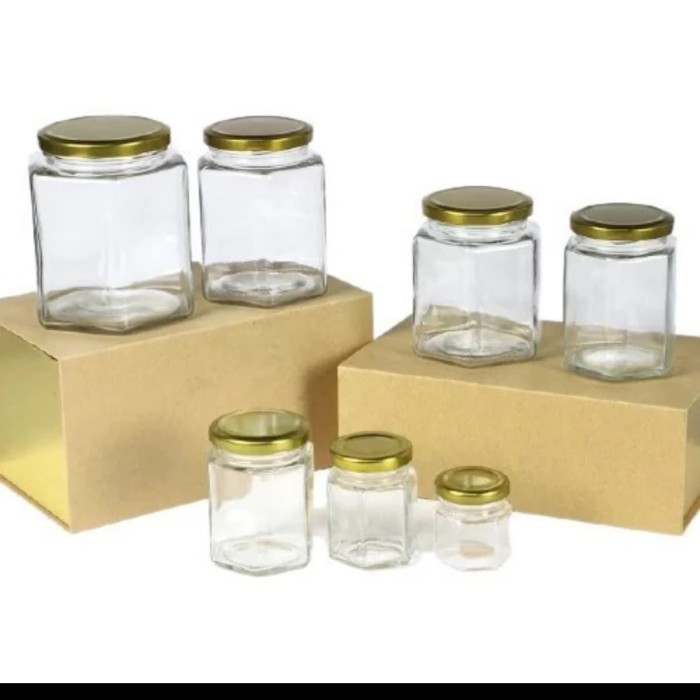 Toples Kecil Hexagonal 100ML Segi Enam Kaca Beling Bening Awet Kuat Tebal Tahan Panas 100ML Jar Boto