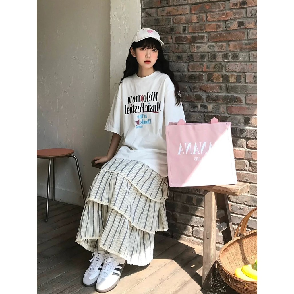 Rok Bergaris Pinggang Tinggi untuk Wanita Musim Panas2024Jahitan Renda Buatan Tangan Halus Pinggang 