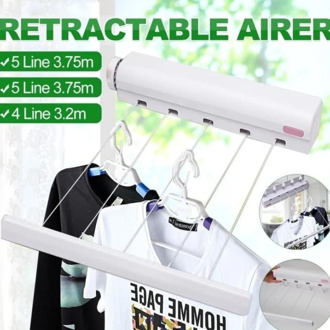 Tali Jemur Jemuran Gantungan Cucian Baju Pakaian 5 Tali Tarik Otomatis Vinositompulmall