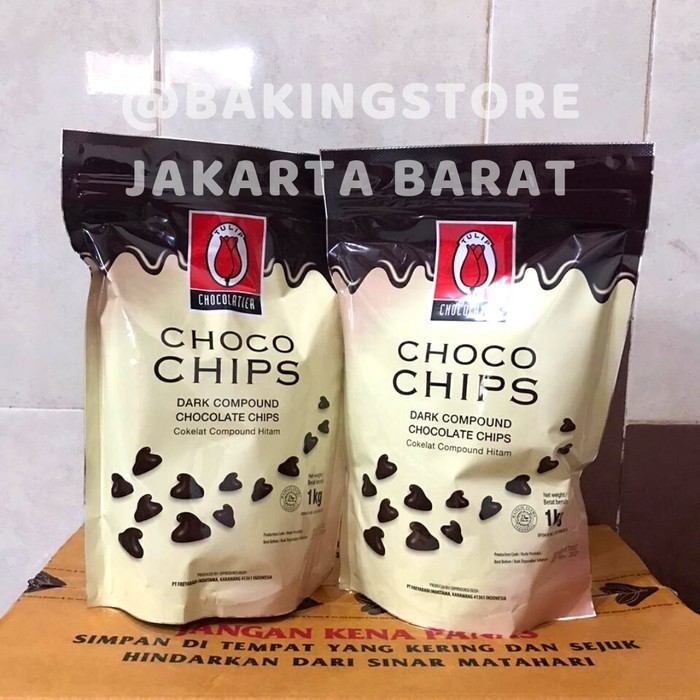 

Choco chip Dark Chocolate tulip 1Kg - chocochips dark coklat K01