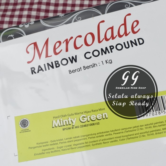 

MERCOLADE MINTY GREEN Compound 1 KG Hijau Mint Rainbnow Chocolate K01