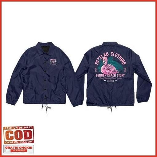 Extra Fakelab Coach Jacket Navy Flamingo / Windbreaker / Jaket / Wb /Cj Cuci Gudang