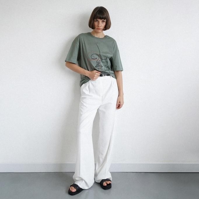 Mississippi Kaos Bordir Wanita Oversize Lengan Pendek LIN000190M Green