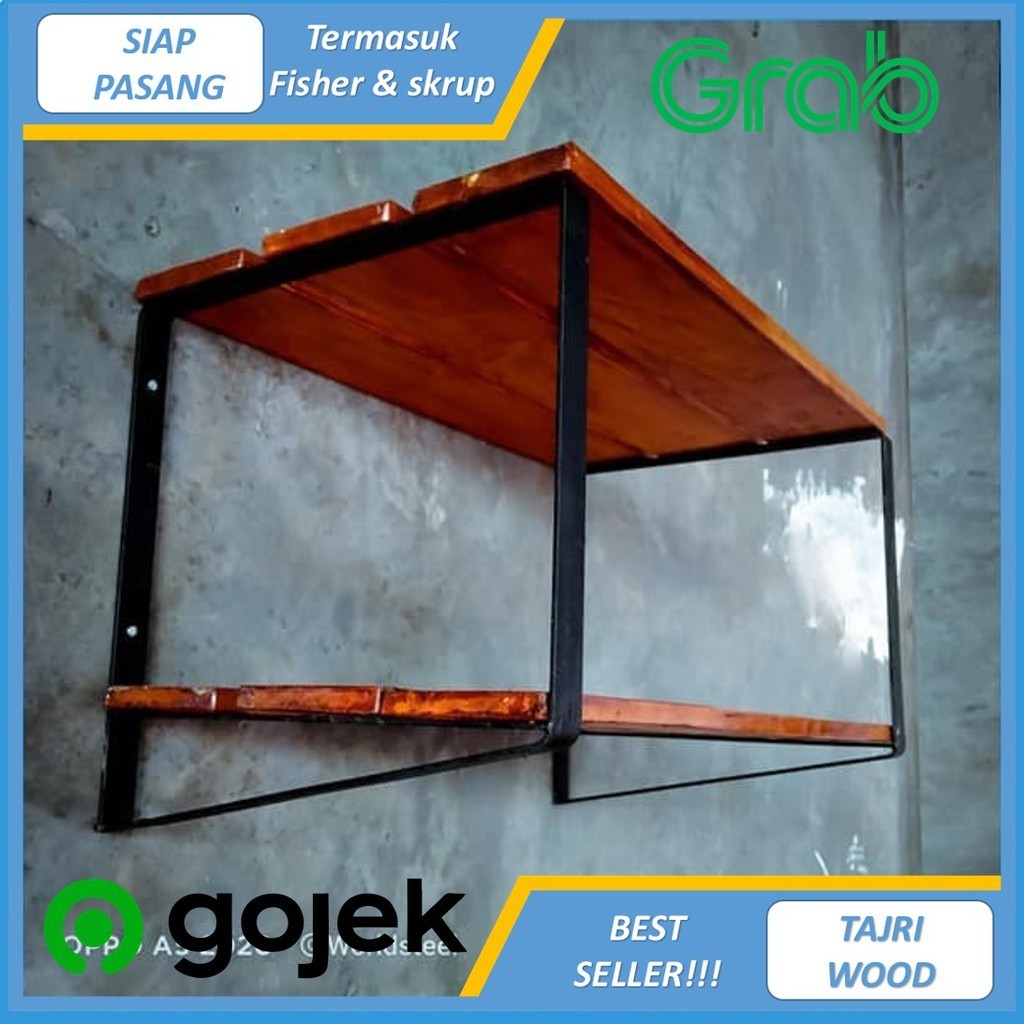 Rak dinding buku helm retro besi dan kayu siku guninco minimalis rak dinding serbaguna