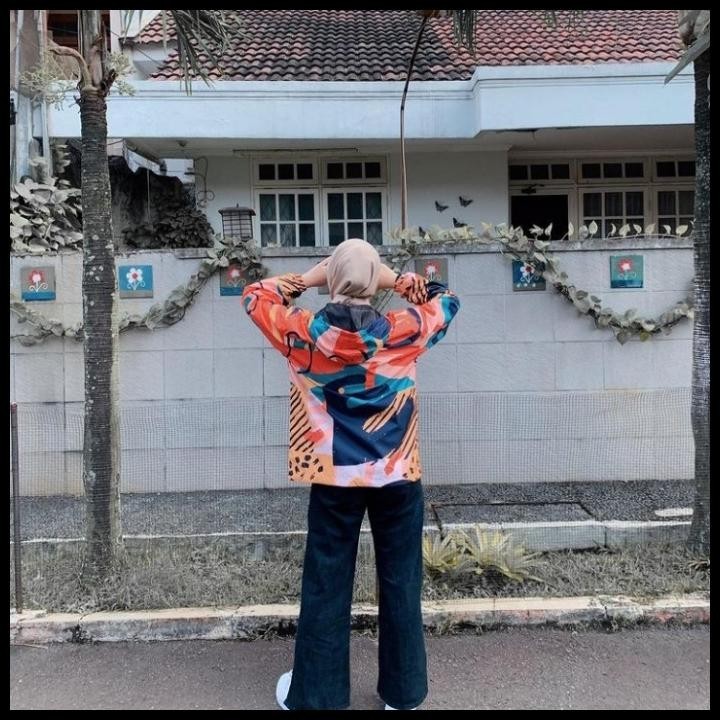 JAKET PRINTING PARASUT /JAKET OLAHRAGA / JAKET SEPEDA - ABSTRAK ORANGE