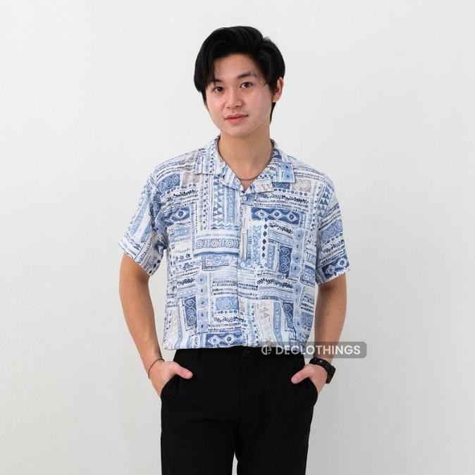 Kemeja Pantai Pria Baju Hawai Bali Rayon Motif Printing Kasual