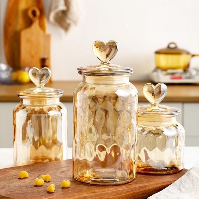 SET Love Jar Glass / Toples Makanan Kedap Udara / Toples Kaca