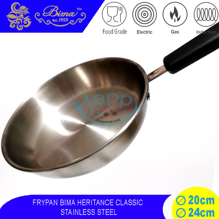 (Bayar di Tempat) BIMA HERITANCE CLASSIC 20-24CM FRYPAN/PANCI PENGGORENGAN INDUKSI SS304 - 20 cm Gil