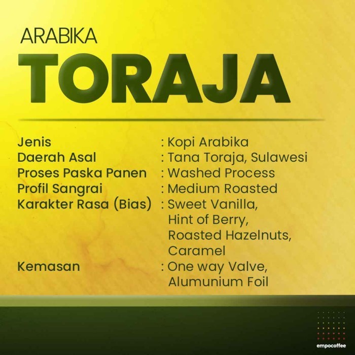 

Ready Kopi Arabika Toraja Sapan Arabica Coffee Roasted Bean Coffe Beans 200g