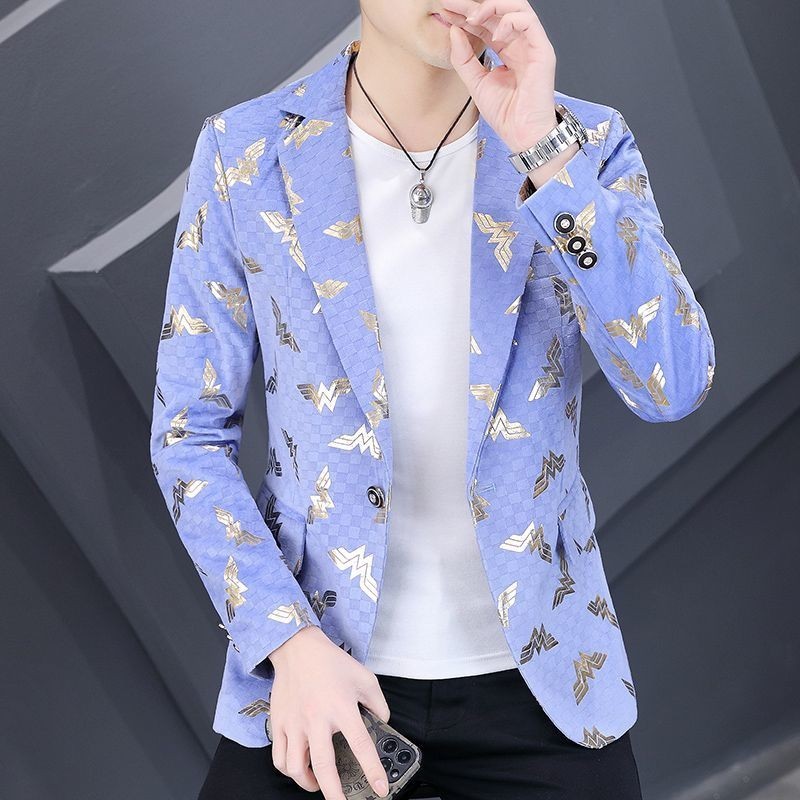 Jas Pria Berkualitas Setelan Bisnis Kecil Slim Fit Motif, Pakaian Atasan Barat Tunggal