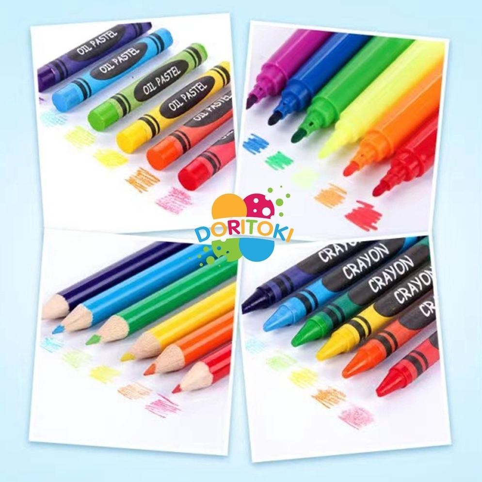 

wes-24 Doritoki 208pcs Crayon Anak Pengasah Set Alat Menggambar Melukis Anak-anak Crayon Cat Air Pensil Terlaris