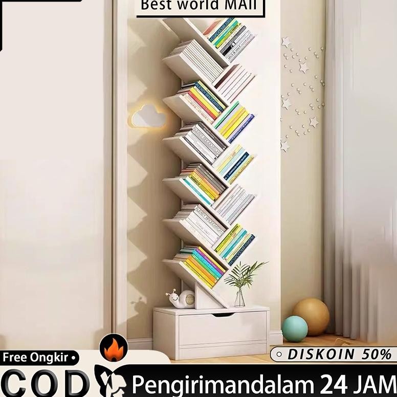 Rak Buku 8 Tingkat Rak Buku Susun Rak Buku Kayu Rak Buku Bentuk Pohon