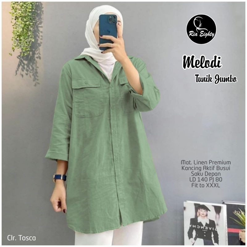 Sage green Mewlody Kemeja Oversize JUMBO LD 140 fit XXXXXL / Blouse polos
