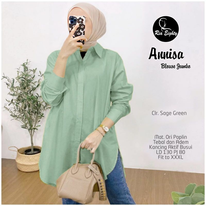 Sage green Aniza Kemeja Oversize / JUMBO LD 140 XXXXXL blouse polos