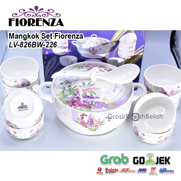 Mangkok Set Keramik Fiorenza Motif Bunga Lavender Lv-826Bw-226