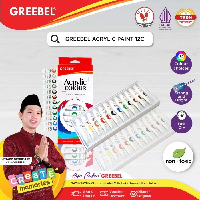 

Ready GREEBEL CAT AKRILIK ACRYLIC 10 ML 12 WARNA Untuk Anak Art Melukis