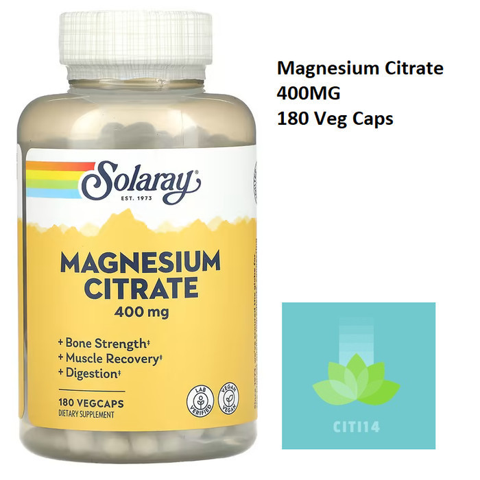 Solaray Magnesium Citrate 400 Mg 180 Veg Caps