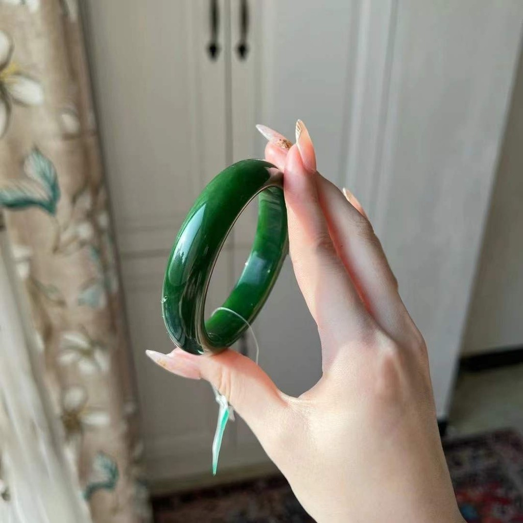 Hetian Jade Spinach Green Jade Jade Bracelet Women's Green Natural Jade