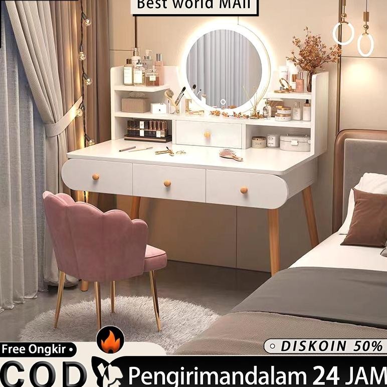 Meja Rias Meja Putih Minimalis Meja Kosmetik Minimalis Mini Modern Lampu LEDKompensasi Kerusakan Pen