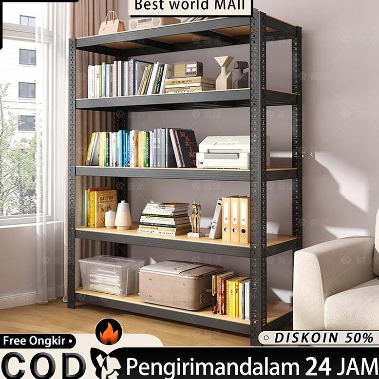 Rak besi siku lubang Rak susun 5 tingkat Rak Gudang Serbaguna rak besi serbaguna 50*120*180cm