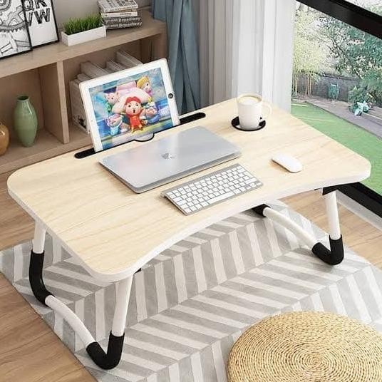 Meja Lipat Laptop Free Laci Meja Belajar Polos Serbaguna Meja WFH Portable Stand Aluminium Meja Kerj