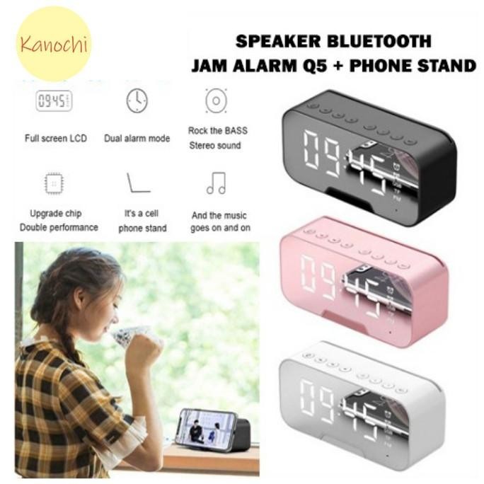 TERBARU - SPEAKER JAM Bluetooth Q5 LED Alarm Clock Digital Phone Stand Holder