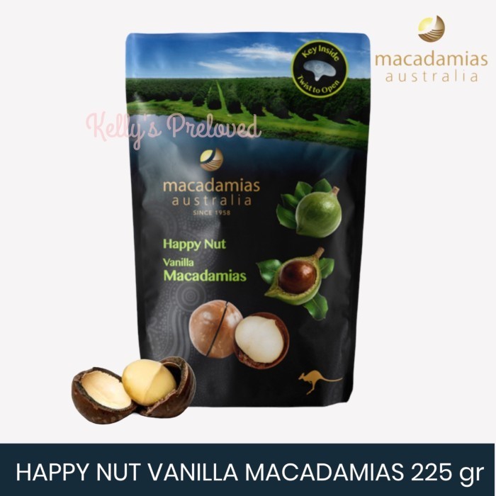 

HAPPY NUT VANILLA MACADAMIAS 225 GRAM KACANG MACADAMIA AUSTRALIA