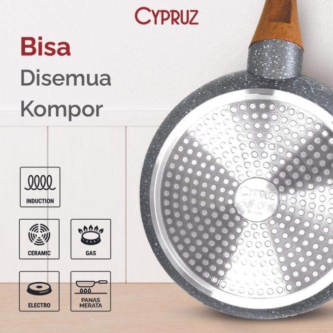 Cypruz Marble Series Fry Wok Pan Sauce Pot Spatula Complete Set 7 Pcs