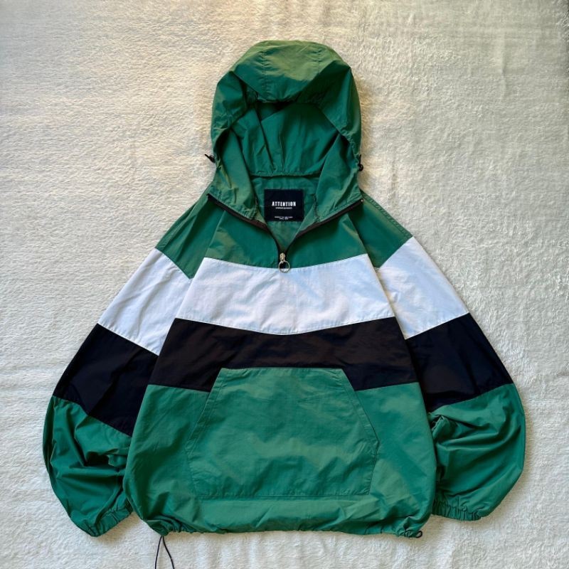 Attention Windbreaker Hoodie Colorblock Anorak Halfzip