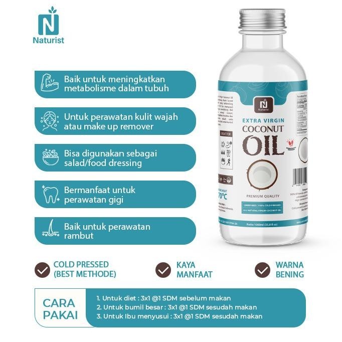 

BIG SALE NATURIST EVCO VIRGIN COCONUT OIL EXTRA VCO 500ML MINYAK KELAPA MURNI !!!!!