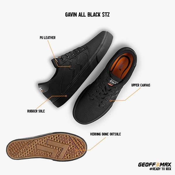 SUPER DEAL Geoff Max - Gavin All Black STZ Sepatu Pria Wanita Sneakers Casual Sekolah Kuliah