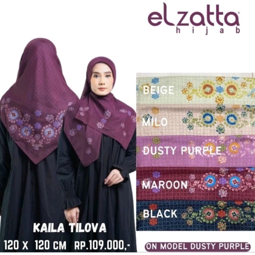 Elzatta Segi Empat Full Motif Kerudung Hijab Jilbab Kaila Tilova