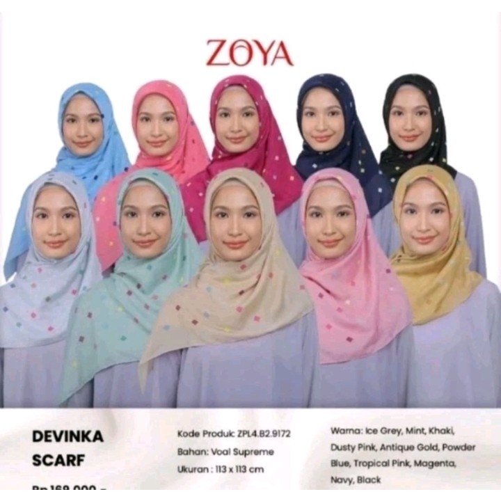 Zoya Segi Empat Full Motif Kerudung Hijab Jilbab Devinka Scarf